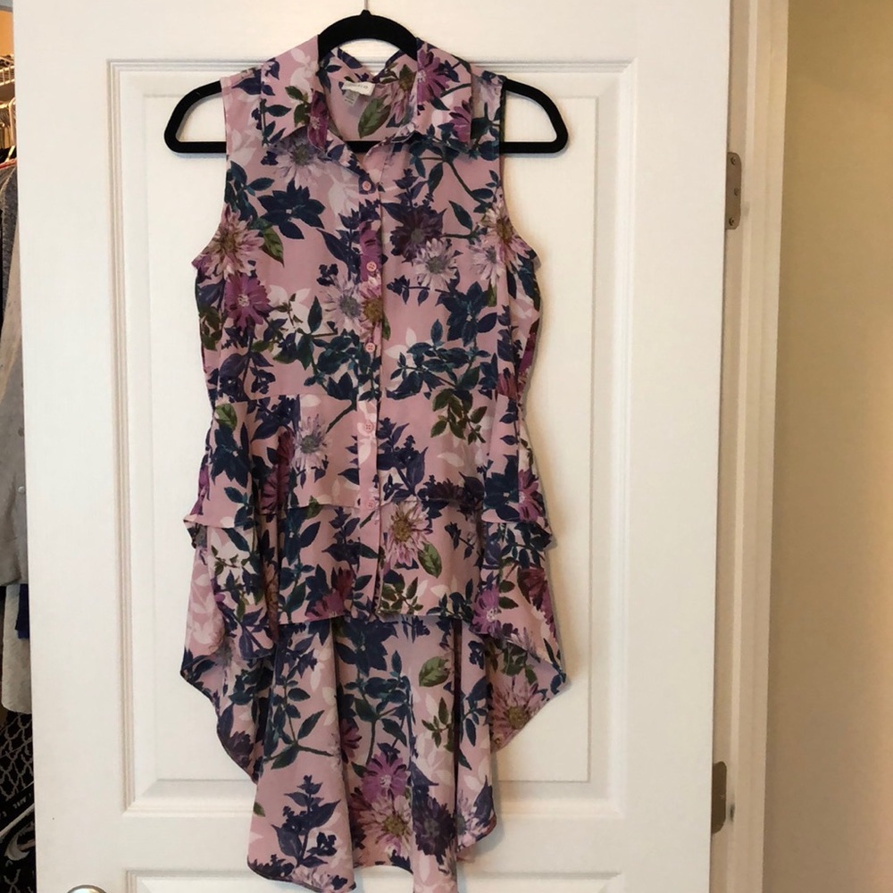 Hi-low button front blouse